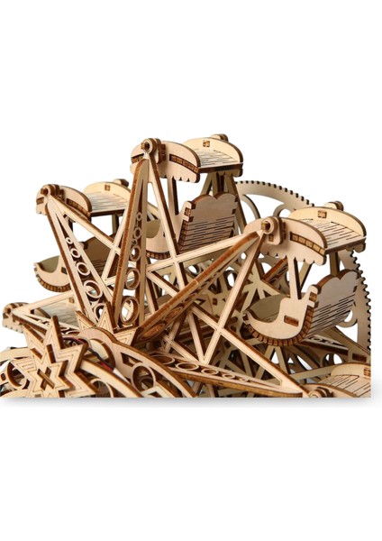 Ahşap Dönme Dolap Maketi 206 Parça - Lazer Kesim Mekanik 3D Ahşap Hobi Puzzle Seti