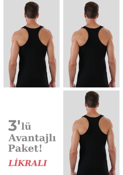 Siyah Erkek Siyah Pamuklu Likralı Sporcu Atlet 3'lü Paket