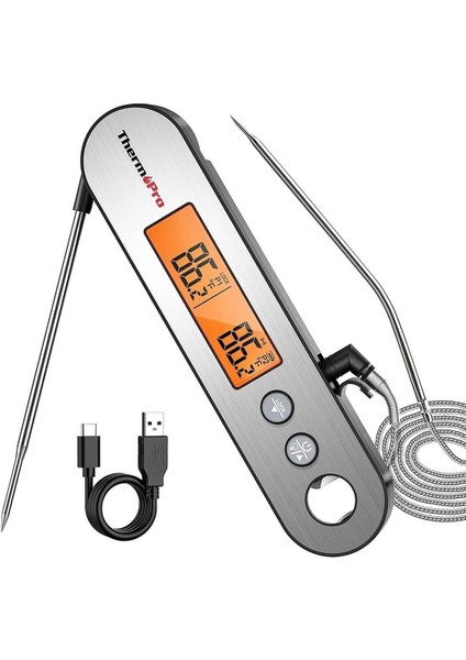 Thermopro TP610 Su Geçirmez, Dijital ve Işıklı Çift Problu Katlanabilir Profesyonel Gıda Termome