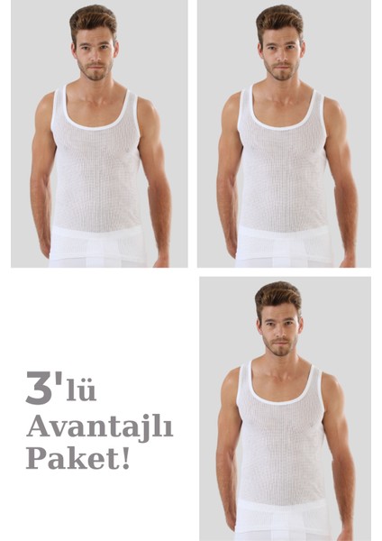 Erkek Yazlık Fileli Atlet Beyaz %100 Pamuk 3'lü Paket