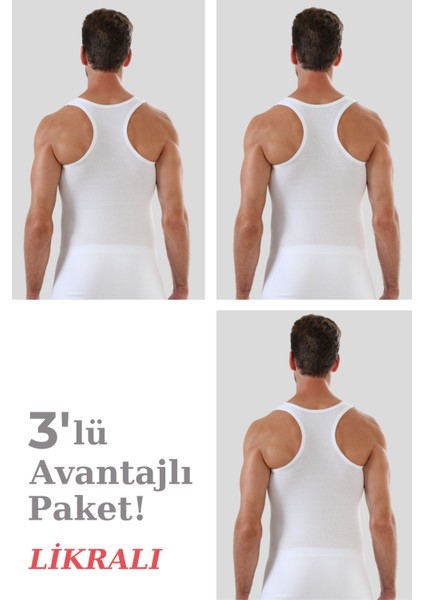 Erkek Beyaz Pamuklu Likralı Sporcu Atlet 3'lü Paket