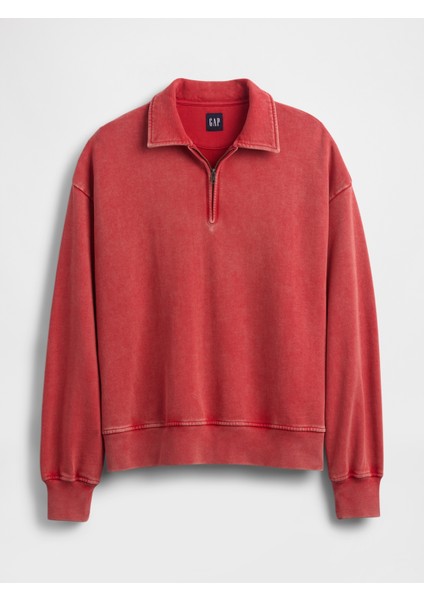 Erkek Kırmızı Heavyweight Oversized Yarım Fermuarlı Sweatshirt fiyatları