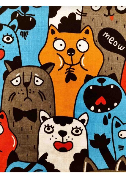 Kedi Desenli Müslin Örtü 80×80