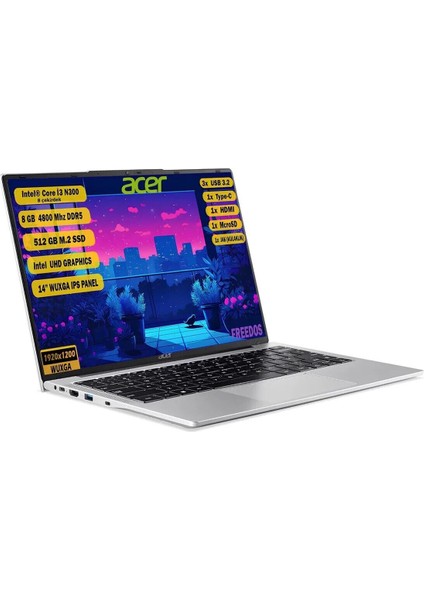 Aspire Lite Intel Core I3-N300 8gb 512GB SSD Freedos 14\