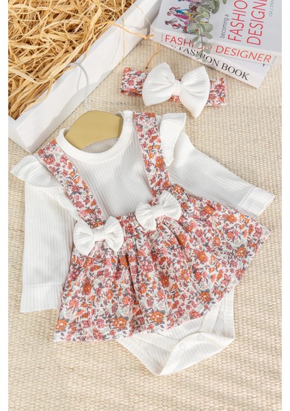 Fiyonklu Bandanalı 100% Pamuk Şık Kız Bebek Jile Etek Elbise