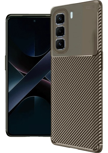 Infinix Hot 50 4g Kılıf Auto Focus Karbon Kapak - Kahverengi Bstmy