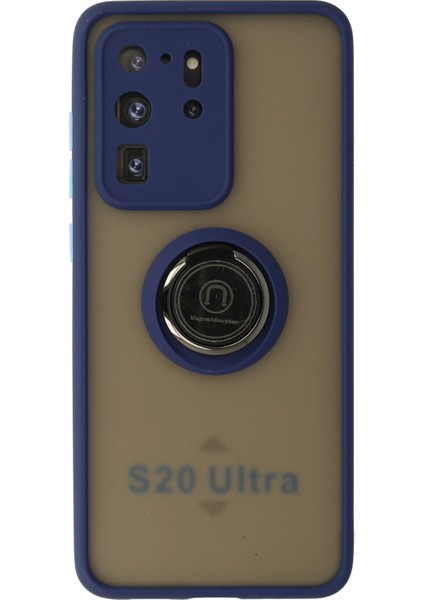 Samsung Galaxy S20 Ultra Kılıf Montreal Yüzüklü Silikon Kapak - Lacivert Bstmy