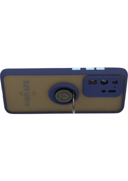 Samsung Galaxy S20 Ultra Kılıf Montreal Yüzüklü Silikon Kapak - Lacivert Bstmy