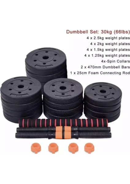 Halter ve Dambıl Seti Fonksiyonel Ağırlık ve Vücut Geliştirme Aleti 30 kg