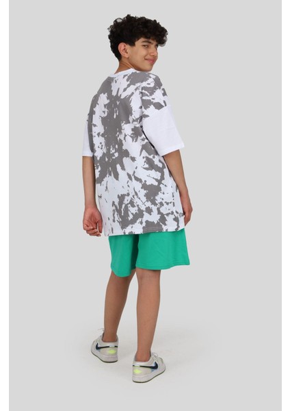 7-14 Batik Desen Genç Tarz Erkek Şortlu Takım -Yeşil fiyatları