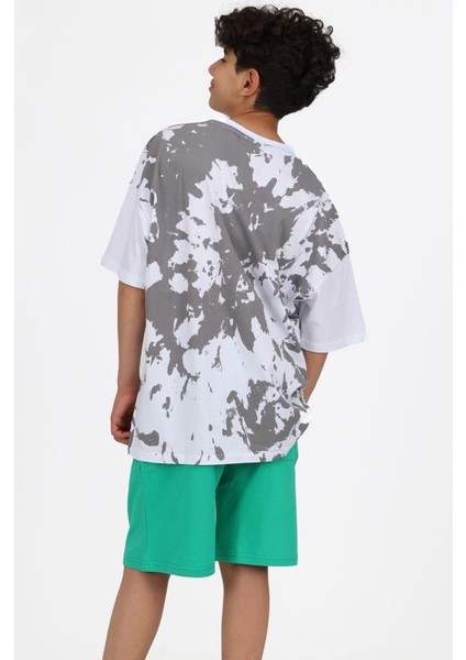 7-14 Batik Desen Genç Tarz Erkek Şortlu Takım -Yeşil modelleri