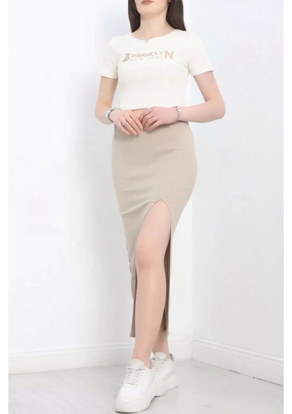 Nakışlı Etekli Takım Bej Beyaz S3899 indirimleri