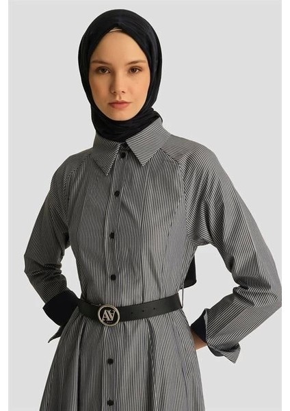Belden Açılan Çizgili Elbise 25Y9026 Lacivert modelleri