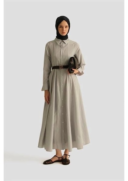 Belden Açılan Çizgili Elbise 25Y9026 Beyaz modelleri