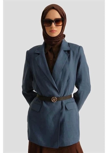 Kruvaze Keten Ceket 25Y5917 Indigo