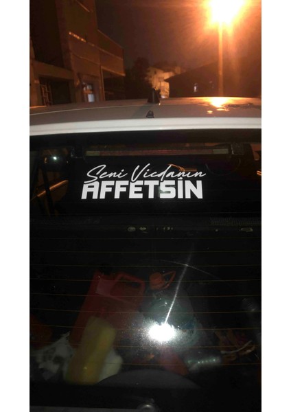 Seni Vicdanın Affetsin Yazı Jdm Araba-Motosiklet Cam Etiket Sticker 24X8,4CM Beyaz Renk modelleri