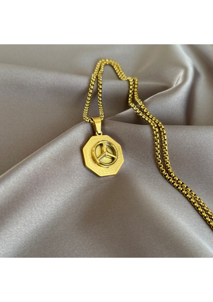 Gold Logolu Madalyon Kolye