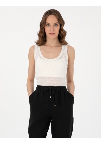 Kadın Ekru Comfort Fit Örme Bluz 50306235-VR019