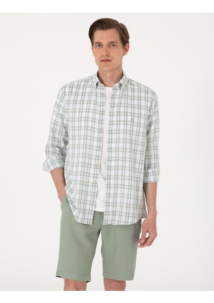 Erkek Yeşil Regular Fit Ekose Uzun Kollu Gömlek 50307159-VR016