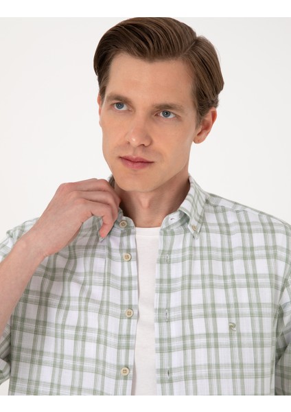 Erkek Yeşil Regular Fit Ekose Uzun Kollu Gömlek 50307159-VR016 fiyatları