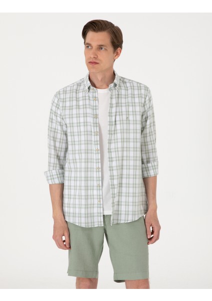 Erkek Yeşil Regular Fit Ekose Uzun Kollu Gömlek 50307159-VR016 modelleri