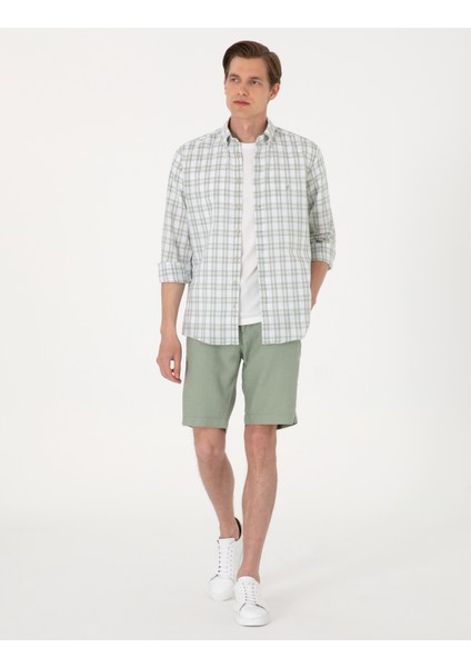 Erkek Yeşil Regular Fit Ekose Uzun Kollu Gömlek 50307159-VR016 fırsatları