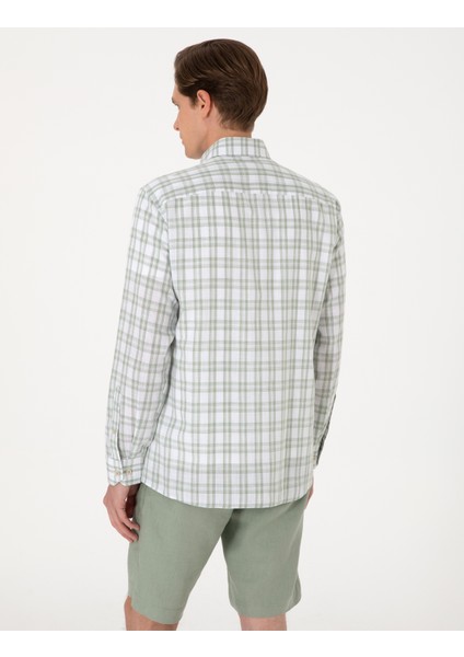 Erkek Yeşil Regular Fit Ekose Uzun Kollu Gömlek 50307159-VR016 indirimleri