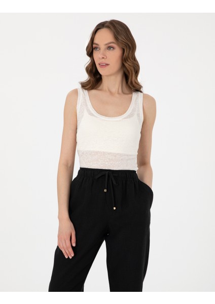 Kadın Ekru Comfort Fit Örme Bluz 50306235-VR019