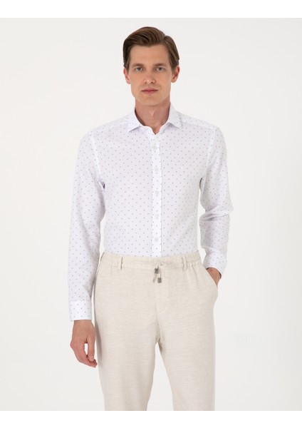 Erkek Beyaz Slim Fit Uzun Kollu Gömlek 50307134-VR013