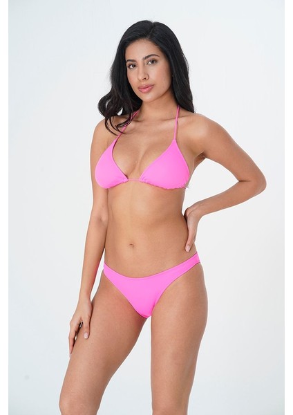 2025 Kreasyonu Düz Pembe Üçgen Bikini Takımı