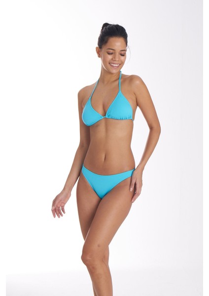 2025 Kreasyonu Düz Mavi Üçgen Bikini Takımı