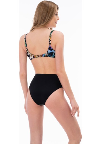 2025 Kreasyonu Siyah, Renkli Desenli Bikini Takımı