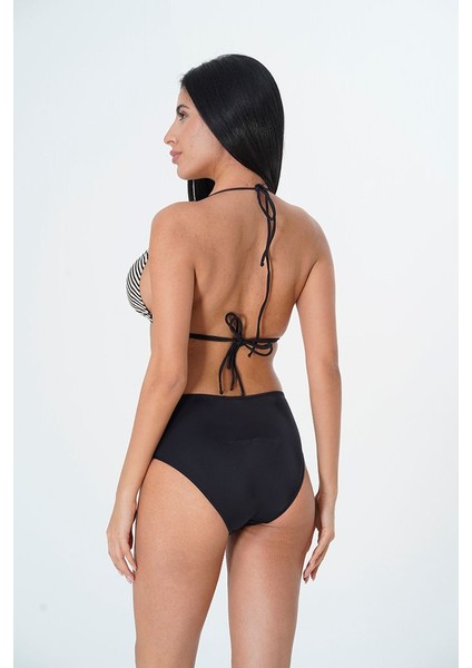 2025 Kreasyonu Siyah Beyaz Yatay Çizgili, Üçgen Bikini Takımı fiyatları