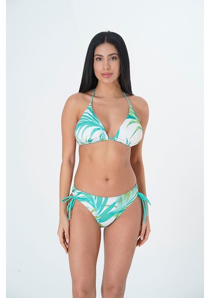 2025 Kreasyonu Beyaz, Palmiye Desenli Bikini Takımı