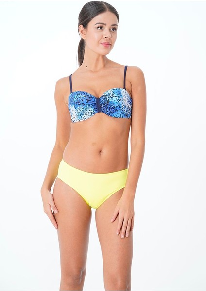 2025 Kreasyonu Lacivert, Leopar Desenli Drape Bikini Takımı