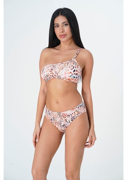2025 Kreasyonu Leopar Desenli Tek Omuz Bikini Takımı
