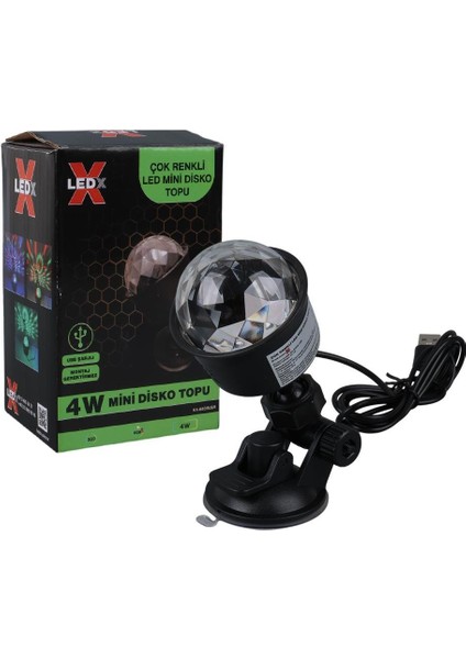 Ledx AL-KX-6889 Projeksiyon Atmosferli Usbli 4 Watt Şarjlı Sihirli Rgb LED Disko Topu Seyyar Disko Işık Aydınlatma