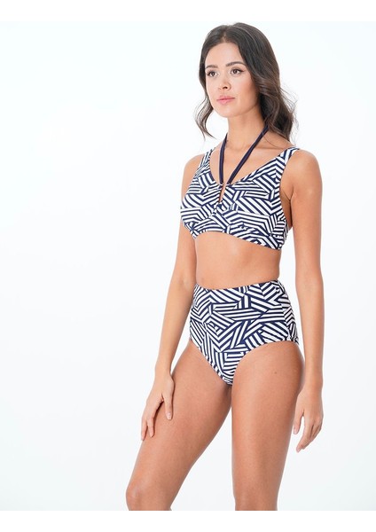 2025 Kreasyonu Mor Beyaz Desenli Bikini Takımı