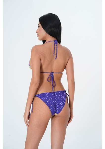 2025 Kreasyonu Mor, Çiçek Desenli, Üçgen Bikini Takımı