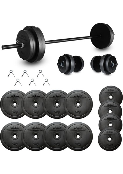 55 kg 150 cm Uzun Bar Dambıl Seti, Halter Seti ve Fitness Ağırlık Seti Dambıl & Ağırlık Plakası