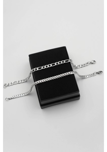 316L Çelik Kararmaz Gümüş Figaro ve Urban Erkek Bileklik (2 Adet) fiyatları