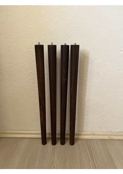 50 cm Koyu Meşe Ahşap Konik Sehpa Sandalye TV Ünitesi ve Masa Ayağı – 4'lü Set | Bağlantı Aparatları Dahil