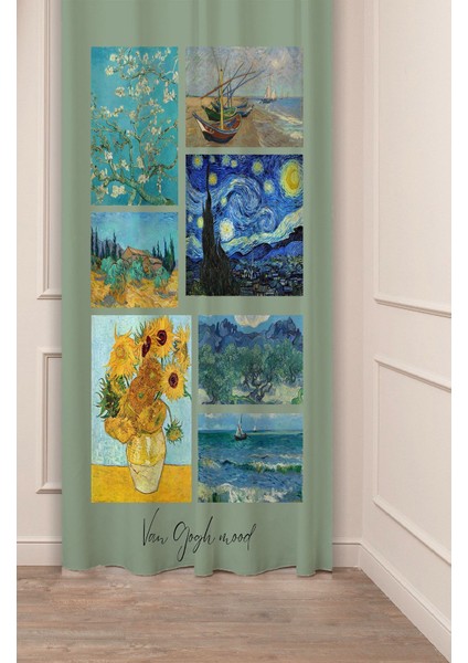Van Gogh Yıldızlı Gece Yelken Zeytin Baden Ağacı Özel Tasarım Dijital Baskılı (Tek Kanat) Fon Perde