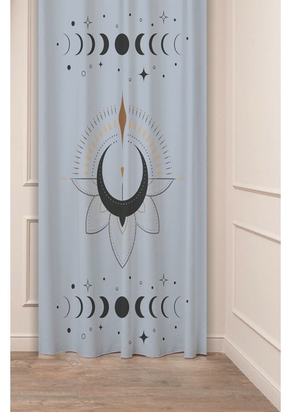 Mandala Ay Yıldız Yoga Sade Soft Pastel Bohem Özel Tasarım Dijital Baskılı (Tek Kanat) Şık Fon Perde