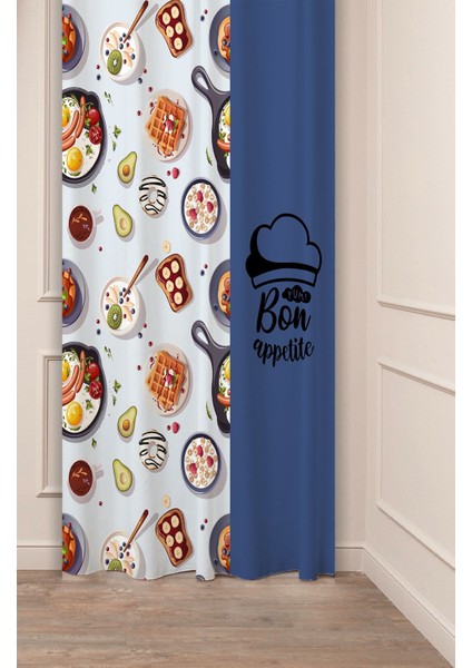 Bon Appetite Tatlı Waffle Yum Mutfak Bohem Özel Tasarım Dijital Baskılı (Tek Kanat) Modern Fon Perde