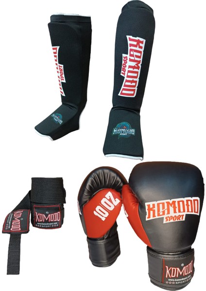 Boks Eldiveni 12 Oz/bandaj 3,5 Metre /elastik Kick Boks Kaval ve Ayaküstü Koruyucu Set