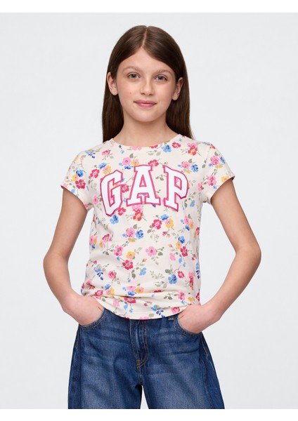 Kız Çocuk Kırık Beyaz Grafik T-Shirt