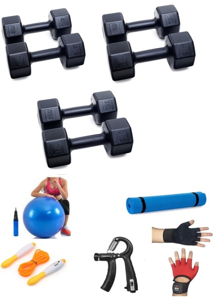 Ps Spor 3 Çift Dambıl Set 3 kg 4 kg 5 kg 5 Çeşit Egzersiz Seti