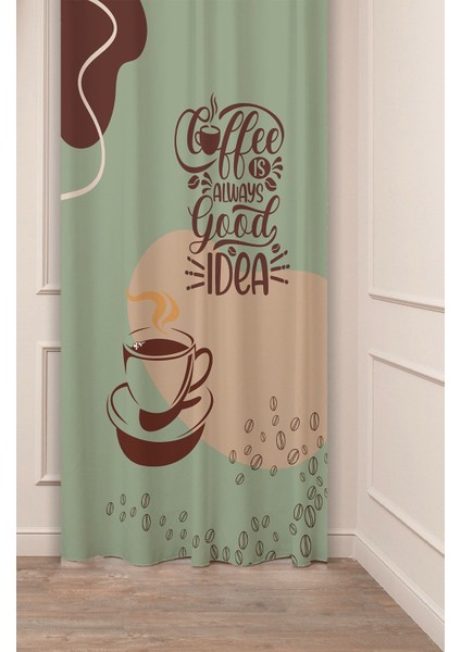 Coffee Kahve Bohem Özel Tasarım Dijital Baskılı (Tek Kanat) Modern Şık Mutfak Bej Krem Fon Perde