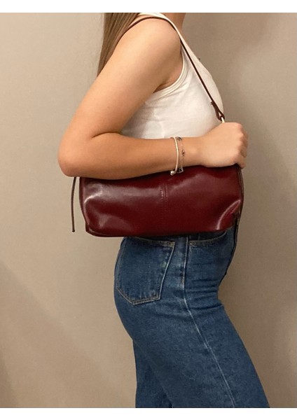 Retro Bordo Baget Çanta
